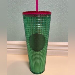 Starbucks 24oz Venti Watermelon Grid Green & Hot Pink Tumbler Cup Like New